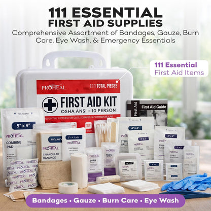 ProHeal Erste-Hilfe-Kasten für 10 Personen, Typ III, ANSI Klasse A, 111 Teile, OSHA-konform, Latexfrei, Wandmontierbar