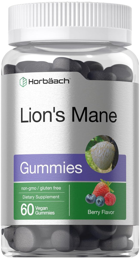 Horbäach Löwenmähne Gummies | 60 vegane Gummis für Erwachsene | Nicht-GVO & glutenfrei