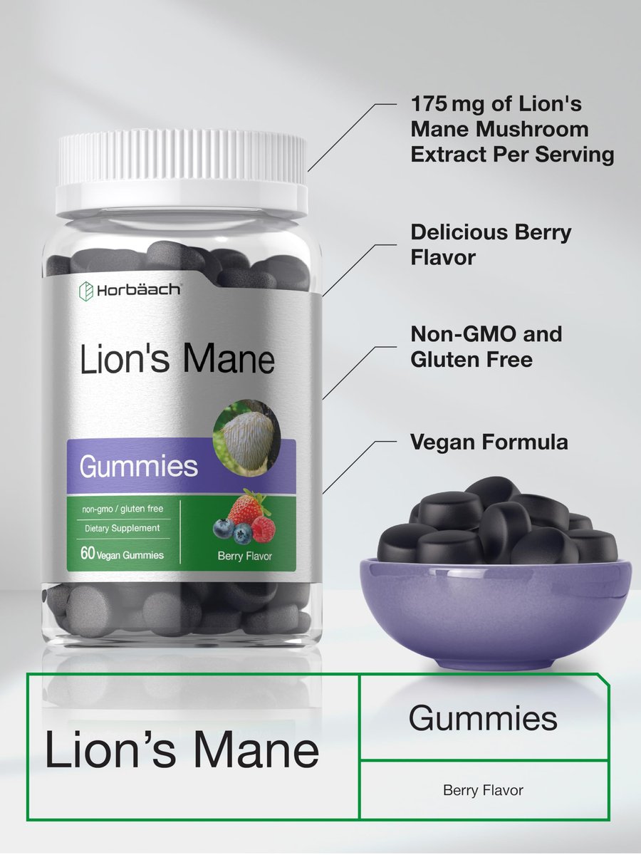 Horbäach Löwenmähne Gummies | 60 vegane Gummis für Erwachsene | Nicht-GVO & glutenfrei