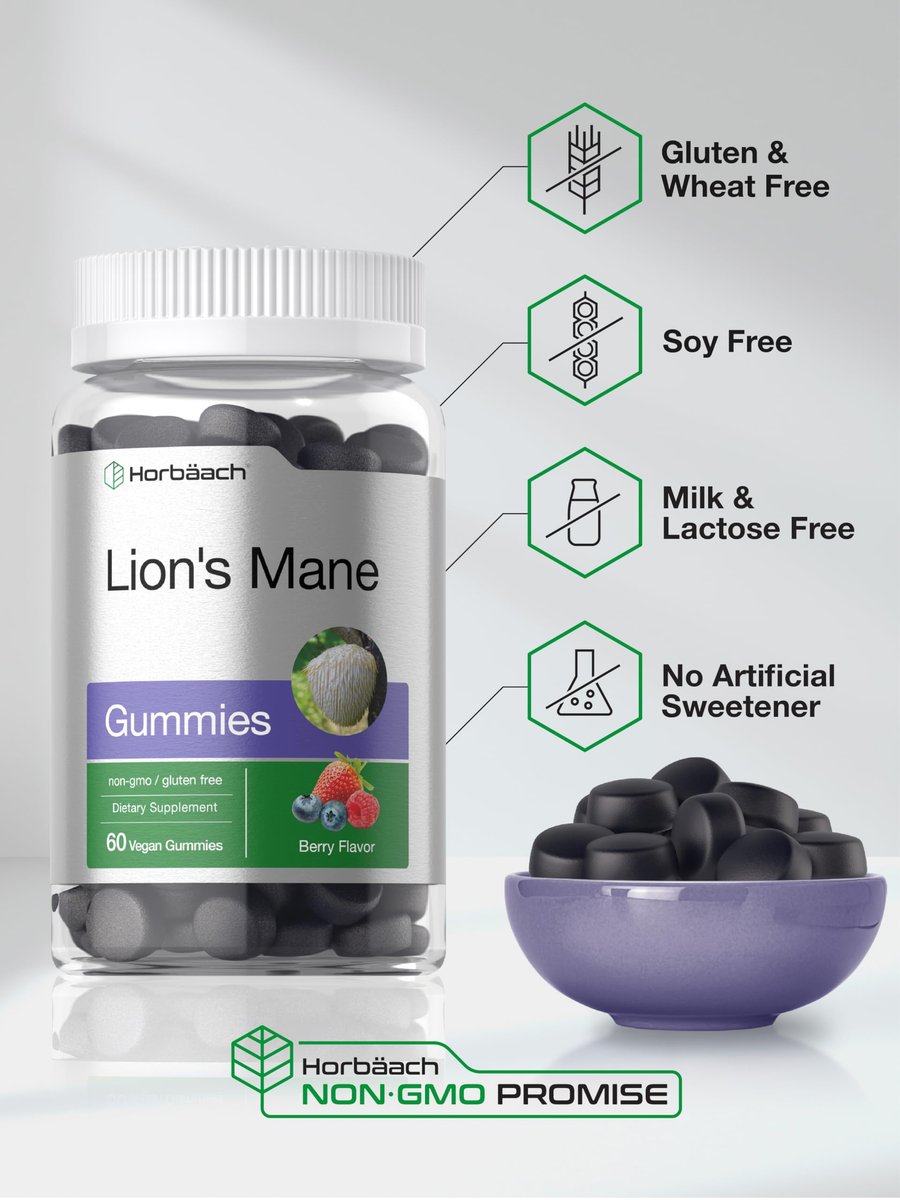 Horbäach Löwenmähne Gummies | 60 vegane Gummis für Erwachsene | Nicht-GVO & glutenfrei