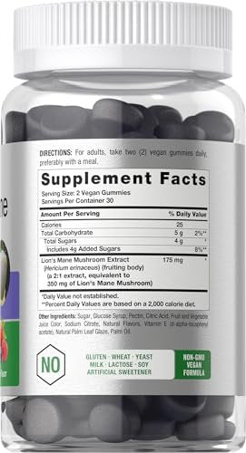 Horbäach Löwenmähne Gummies | 60 vegane Gummis für Erwachsene | Nicht-GVO & glutenfrei