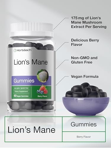 Horbäach Löwenmähne Gummies | 60 vegane Gummis für Erwachsene | Nicht-GVO & glutenfrei