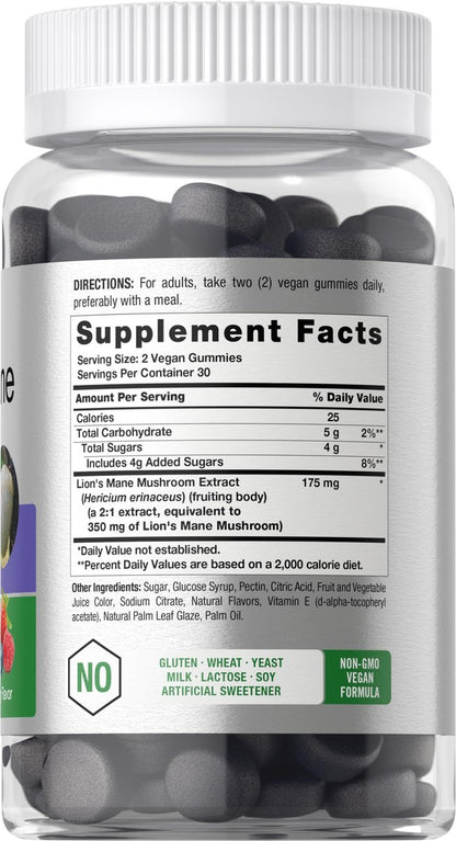 Horbäach Löwenmähne Gummies | 60 vegane Gummis für Erwachsene | Nicht-GVO & glutenfrei