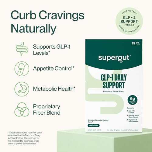 Supergut GLP1 Daily Support – Hochfaser-GLP-1-Supplement-Pulver für Frauen & Männer – Zuckerfreier Drink-Mix für die Darmgesundheit (15 Portionen)