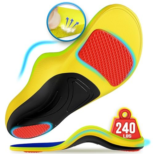 240+ lbs Plantarfasziitis-Einlegesohlen für Männer und Frauen – 100 % Memory-Schaum, Komfort & Schmerzlinderung, schwere Hochgewölbe-Stützen für Plattfüße, Arbeitsstiefel-Orthopädie, Stoßdämpfung