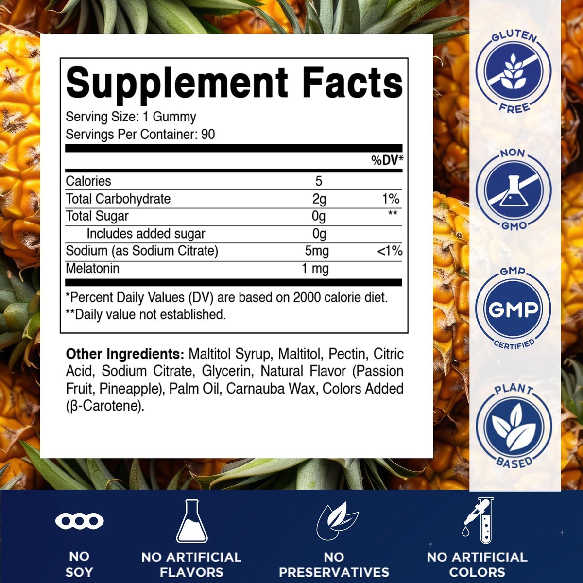 Vitamatic Zuckerfreie Melatonin Gummies für Kinder 1mg, 90 Fruchtgummis, Ananas & Passionsfrucht Geschmack, 90 Tage Vorrat