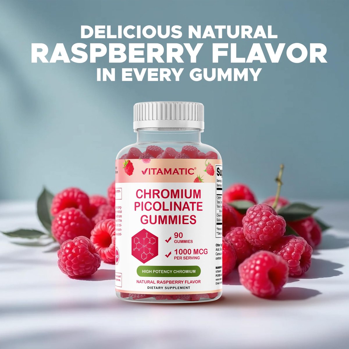 Vitamatic Chrompicolinat 1000 mcg – 90 Gummis – Hochdosiertes Chrom – Himbeergeschmack