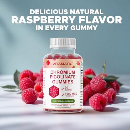 Vitamatic Chrompicolinat 1000 mcg – 90 Gummis – Hochdosiertes Chrom – Himbeergeschmack