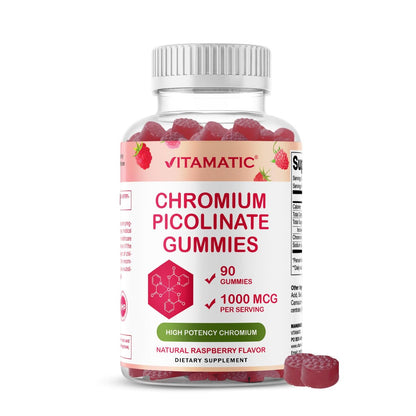 Vitamatic Chrompicolinat 1000 mcg – 90 Gummis – Hochdosiertes Chrom – Himbeergeschmack