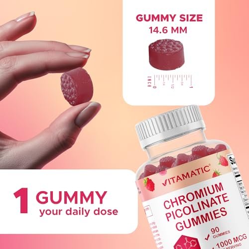 Vitamatic Chrompicolinat 1000 mcg – 90 Gummis – Hochdosiertes Chrom – Himbeergeschmack