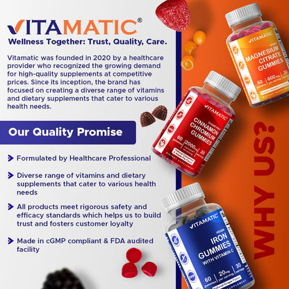Vitamatic Chrompicolinat 1000 mcg – 90 Gummis – Hochdosiertes Chrom – Himbeergeschmack