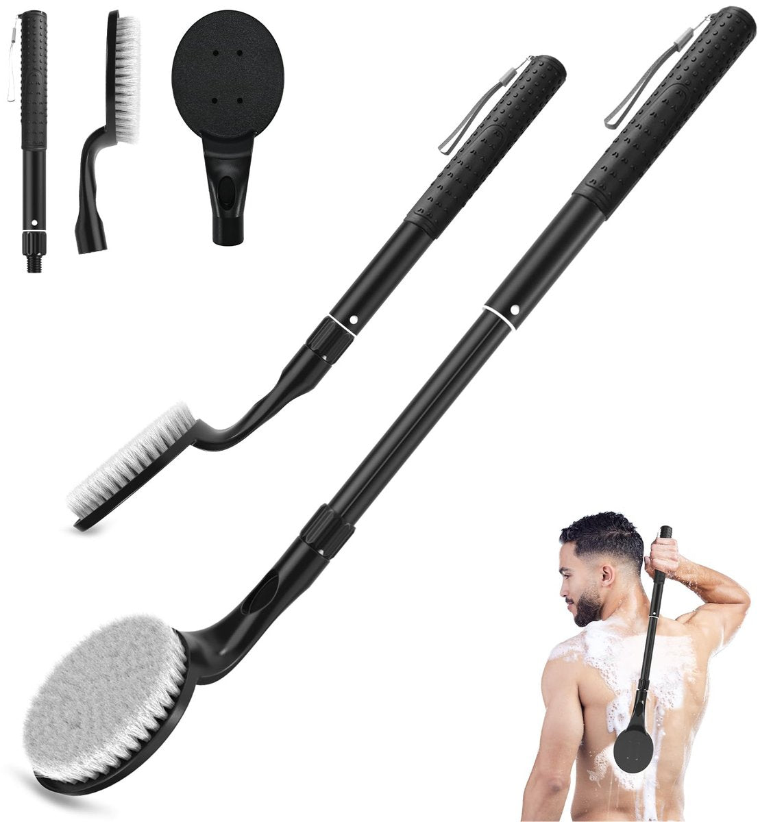 Rückenduscher Anti-Rutsch für die Dusche, 25,7 Zoll Teleskop-Rückenbürste für die Dusche, Rückenpeeling und verbesserte Hautgesundheit für ältere Menschen mit eingeschränkter Armbewegung, Behinderte