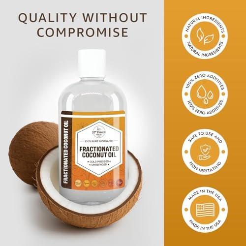 Bio fraktioniertes Kokosöl (8 oz) USP-Qualität, Non-GMO, kaltgepresst | 100% reines fraktioniertes Kokosöl für Haut, Gesicht, Haare, Seifenherstellung | Idealer Träger für ätherische Öle | 240 ml