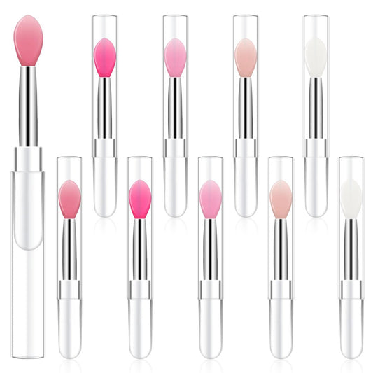 10er Set Lip Pinsel Silikon Lippenpinsel Lippenstift Applikator mit Kappe für Make-up Beauty, Lippenmasken Aufträger, Lidschatten Lippenpinsel für Maskenöl, Lippenstift Lipgloss