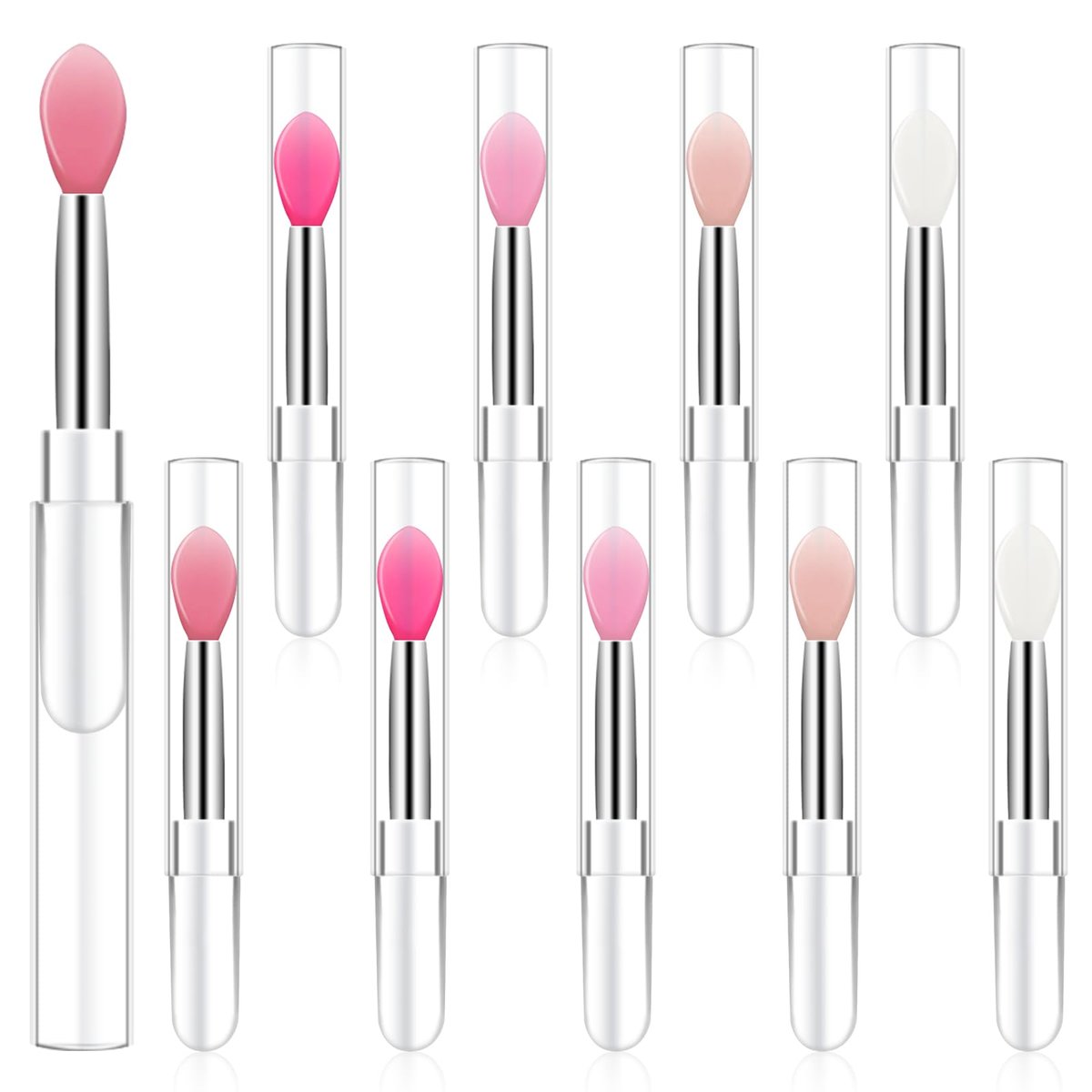 10er Set Lip Pinsel Silikon Lippenpinsel Lippenstift Applikator mit Kappe für Make-up Beauty, Lippenmasken Aufträger, Lidschatten Lippenpinsel für Maskenöl, Lippenstift Lipgloss