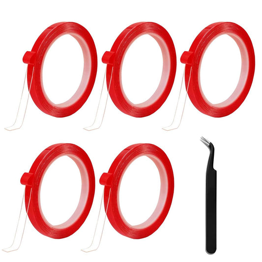 GUXACU 5 Rollen Doppelseitiges Nagelband für Press-On-Nägel – Nagelklebeband für Nagelaufbewahrung, Nageldisplay, Nagelkunst, Nagelsalon, inkl. Pinzette