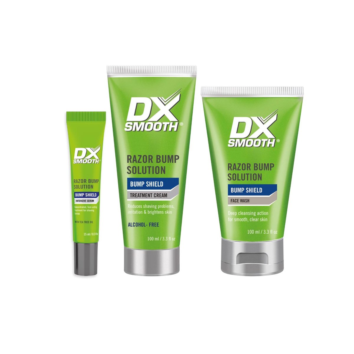 DX Smooth Bump Shield Combo Set für Männer | Set gegen Rasierpickel und eingewachsene Haare | Gesichtsreiniger, Intensivserum, Tägliche Feuchtigkeitscreme | Vegan, tierversuchsfrei