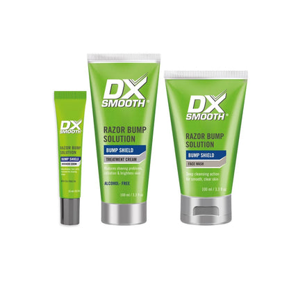 DX Smooth Bump Shield Combo Set für Männer | Set gegen Rasierpickel und eingewachsene Haare | Gesichtsreiniger, Intensivserum, Tägliche Feuchtigkeitscreme | Vegan, tierversuchsfrei