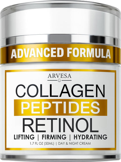 Retinol-Creme für das Gesicht mit Kollagen-Peptiden - Anti-Aging-Faltencreme für Frauen und Männer - Tages- und Nacht-Feuchtigkeitscreme mit Hyaluronsäure - Straffende und hautfestigende Creme für Hals und Dekolleté