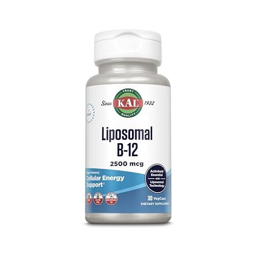 KAL Liposomales Vitamin B12 2500 mcg – Hohe Absorption, Liposomale Technologie, Unterstützt die Zellenergie, Vegane Kapseln, Glutenfrei, Ohne Soja, 30 Portionen