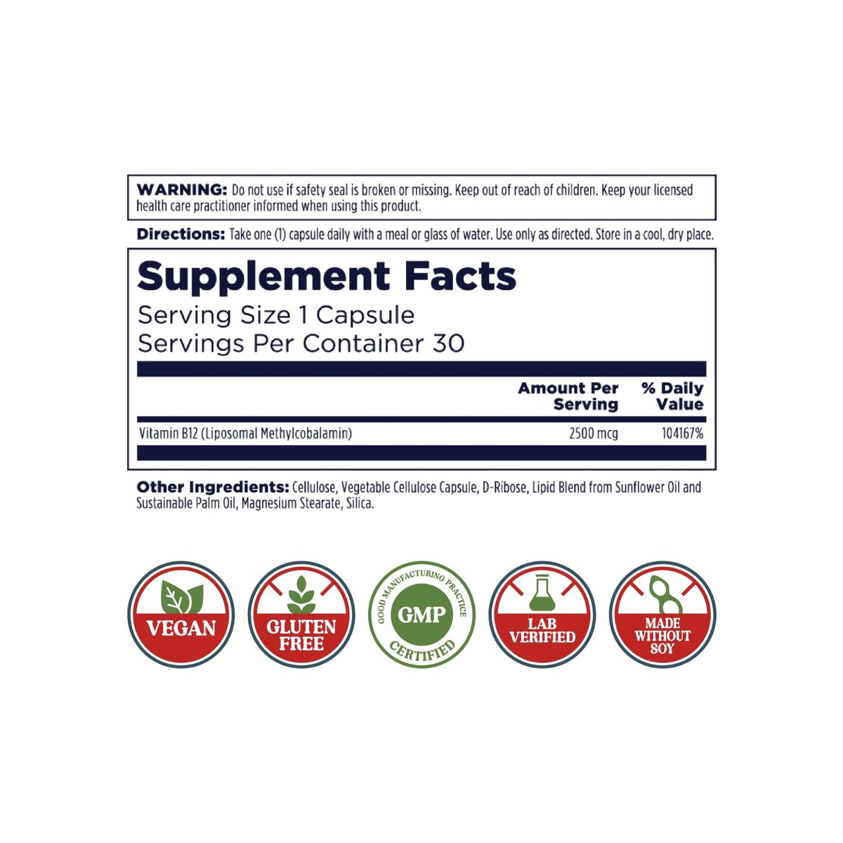 KAL Liposomales Vitamin B12 2500 mcg – Hohe Absorption, Liposomale Technologie, Unterstützt die Zellenergie, Vegane Kapseln, Glutenfrei, Ohne Soja, 30 Portionen