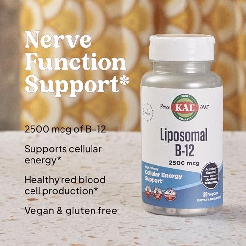 KAL Liposomales Vitamin B12 2500 mcg – Hohe Absorption, Liposomale Technologie, Unterstützt die Zellenergie, Vegane Kapseln, Glutenfrei, Ohne Soja, 30 Portionen