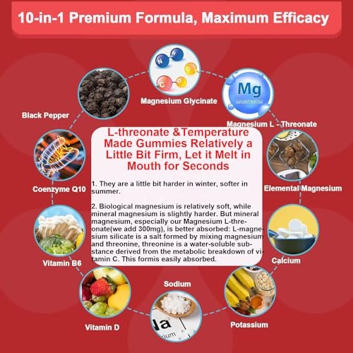 Biduka 900mg Magnesium Glycinat Gummies, 65 Stück, Zuckerfrei, Magnesiumkomplex mit L-Threonat, Kalium, Vitamin D, B6, CoQ10 – Entspannungsergänzung, Himbeergeschmack