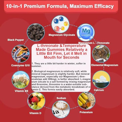 Biduka 900mg Magnesium Glycinat Gummies, 65 Stück, Zuckerfrei, Magnesiumkomplex mit L-Threonat, Kalium, Vitamin D, B6, CoQ10 – Entspannungsergänzung, Himbeergeschmack