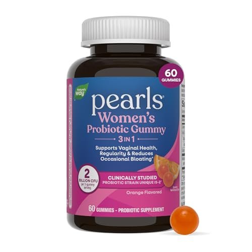 Nature's Way Pearls Probiotic Women's Gummy 3-in-1, Reduziert gelegentliche Blähungen*, Unterstützt Verdauungs- & Vaginalgesundheit*, Glutenfrei, Orangen Geschmack, 60 Gummis