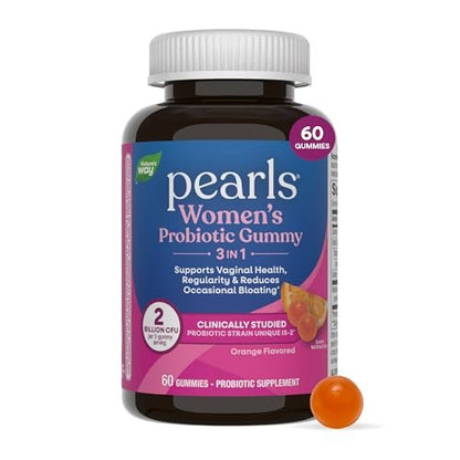 Nature's Way Pearls Probiotic Women's Gummy 3-in-1, Reduziert gelegentliche Blähungen*, Unterstützt Verdauungs- & Vaginalgesundheit*, Glutenfrei, Orangen Geschmack, 60 Gummis