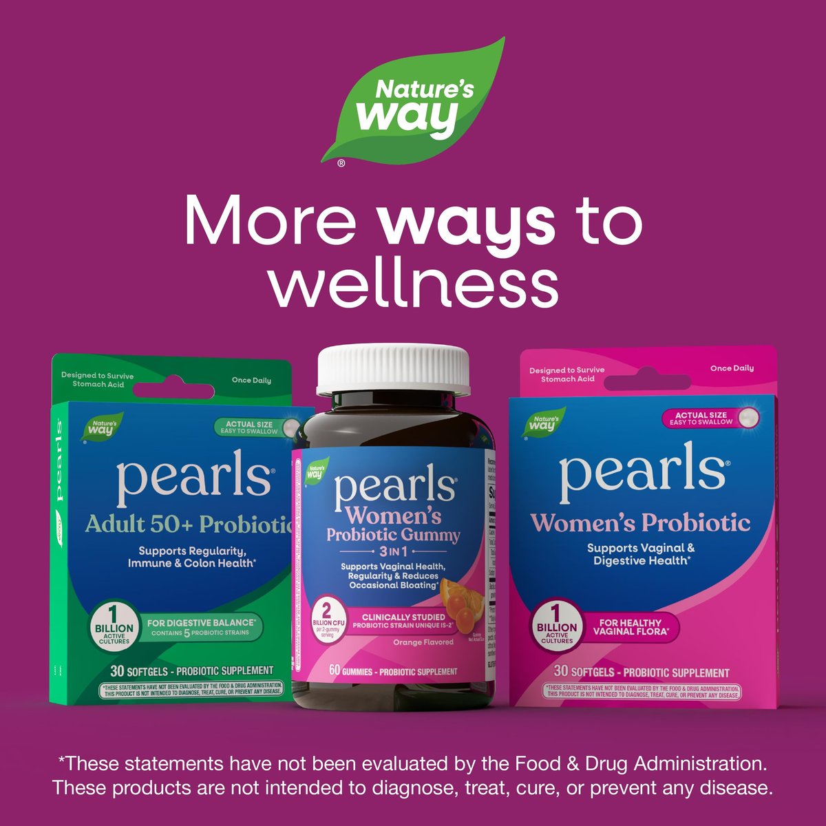 Nature's Way Pearls Probiotic Women's Gummy 3-in-1, Reduziert gelegentliche Blähungen*, Unterstützt Verdauungs- & Vaginalgesundheit*, Glutenfrei, Orangen Geschmack, 60 Gummis