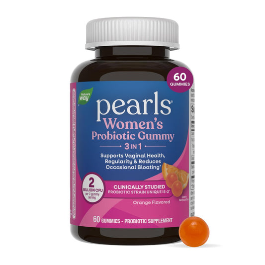 Nature's Way Pearls Probiotic Women's Gummy 3-in-1, Reduziert gelegentliche Blähungen*, Unterstützt Verdauungs- & Vaginalgesundheit*, Glutenfrei, Orangen Geschmack, 60 Gummis