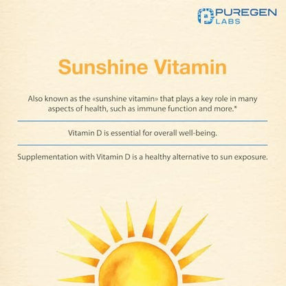 Puregen Labs Vitamin D3 50.000 IE (1250 mcg) – 100 Kapseln für 100 Wochen – Unterstützt gesunde Muskelfunktion und Immunsystem – Nicht-GVO, Glutenfrei