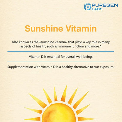 Puregen Labs Vitamin D3 50.000 IE (1250 mcg) – 100 Kapseln für 100 Wochen – Unterstützt gesunde Muskelfunktion und Immunsystem – Nicht-GVO, Glutenfrei
