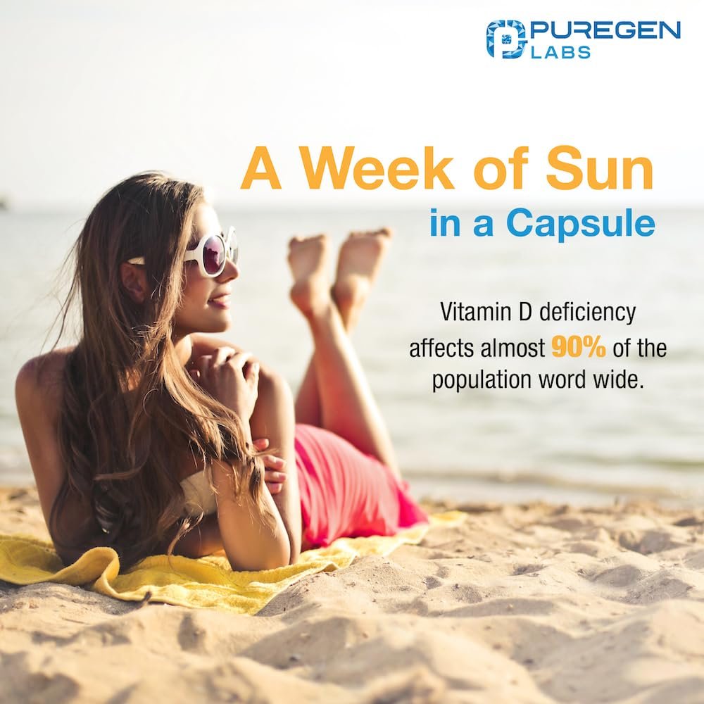 Puregen Labs Vitamin D3 50.000 IE (1250 mcg) – 100 Kapseln für 100 Wochen – Unterstützt gesunde Muskelfunktion und Immunsystem – Nicht-GVO, Glutenfrei