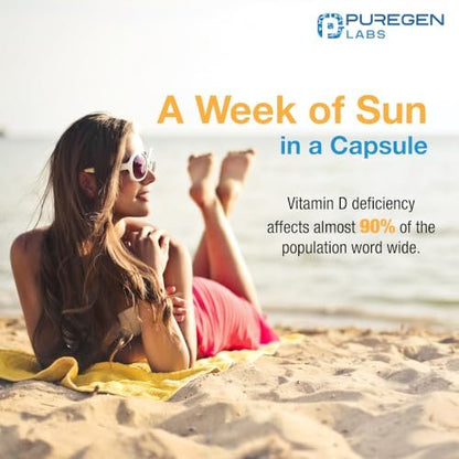 Puregen Labs Vitamin D3 50.000 IE (1250 mcg) – 100 Kapseln für 100 Wochen – Unterstützt gesunde Muskelfunktion und Immunsystem – Nicht-GVO, Glutenfrei