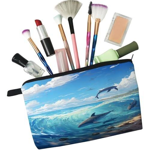 Livel lhood Delphin-Geschenk – Kosmetiktasche mit Delfin-Motiv, kleine Make-up-Organizer-Tasche für Reisen, Kulturbeutel, Ozean-Geschenk für Delfinliebhaber, Damen, Mädchen, Freundin
