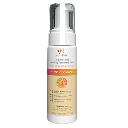 vH essentials Schaumende Intimwaschlotion - Duftfrei - pH-ausgeglichen, hypoallergen, mit Präbiotika, natürlichen Pflanzenextrakten und Vitaminen - Geruchsbeseitigende Formel - 177 ml