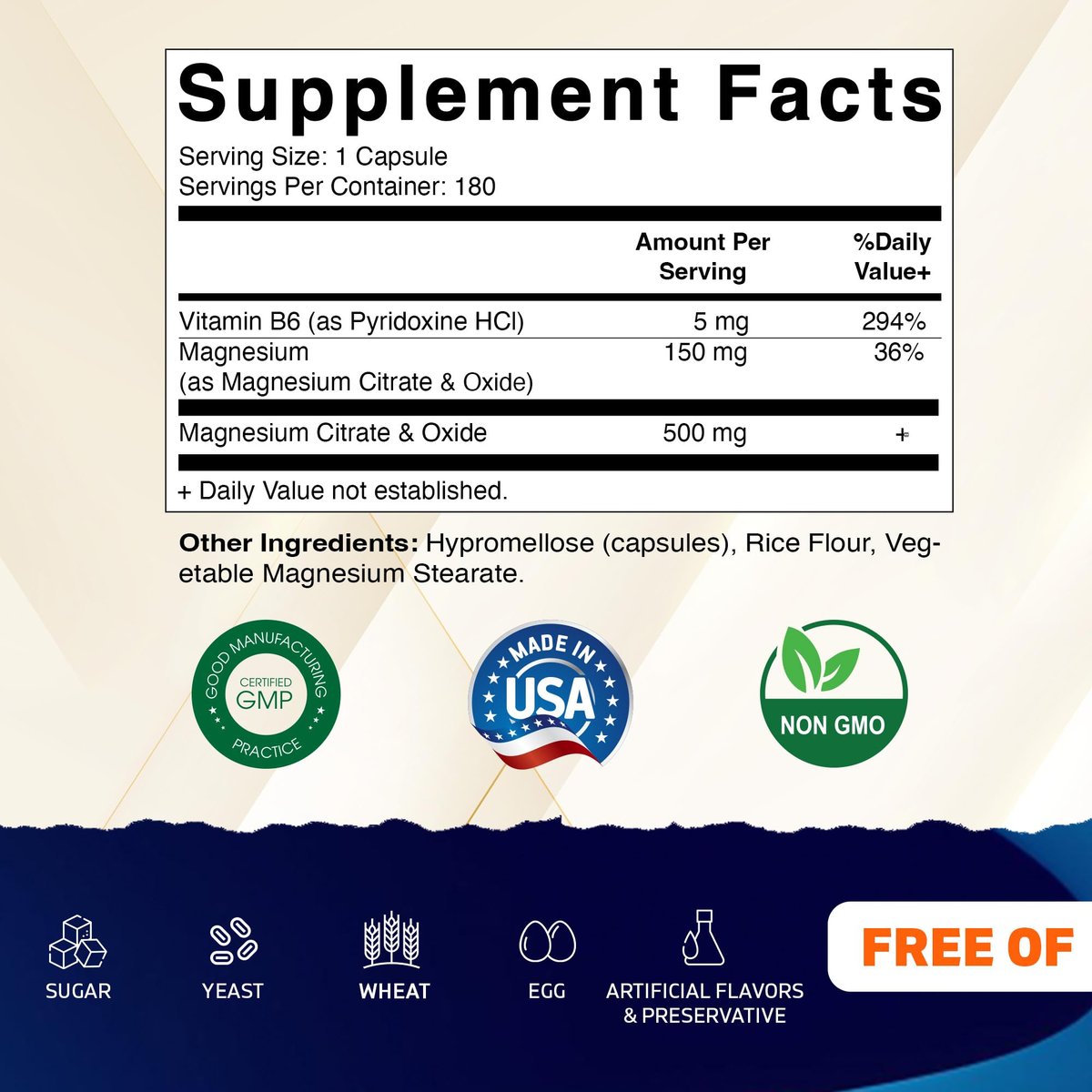 Vitamatic Magnesium Citrat 500 mg pro Portion - 180 Kapseln (150 mg elementares Magnesium) mit Vitamin B6 für optimale Aufnahme - Unterstützt Muskel-, Gelenk- und Herzgesundheit*