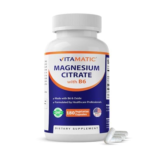Vitamatic Magnesium Citrat 500 mg pro Portion - 180 Kapseln (150 mg elementares Magnesium) mit Vitamin B6 für optimale Aufnahme - Unterstützt Muskel-, Gelenk- und Herzgesundheit*