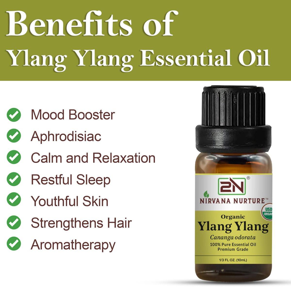 Nirvana Nurture Ylang Ylang Bio-Öl, USDA Bio-zertifiziert, 100% rein und unverdünnt, Aromatherapie-Öl für Diffuser, Haar- und Hautpflege