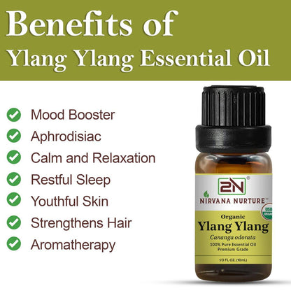 Nirvana Nurture Ylang Ylang Bio-Öl, USDA Bio-zertifiziert, 100% rein und unverdünnt, Aromatherapie-Öl für Diffuser, Haar- und Hautpflege