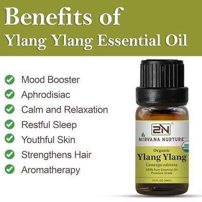Nirvana Nurture Ylang Ylang Bio-Öl, USDA Bio-zertifiziert, 100% rein und unverdünnt, Aromatherapie-Öl für Diffuser, Haar- und Hautpflege