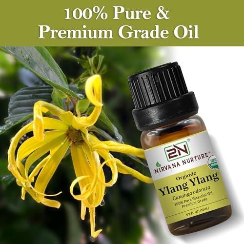 Nirvana Nurture Ylang Ylang Bio-Öl, USDA Bio-zertifiziert, 100% rein und unverdünnt, Aromatherapie-Öl für Diffuser, Haar- und Hautpflege