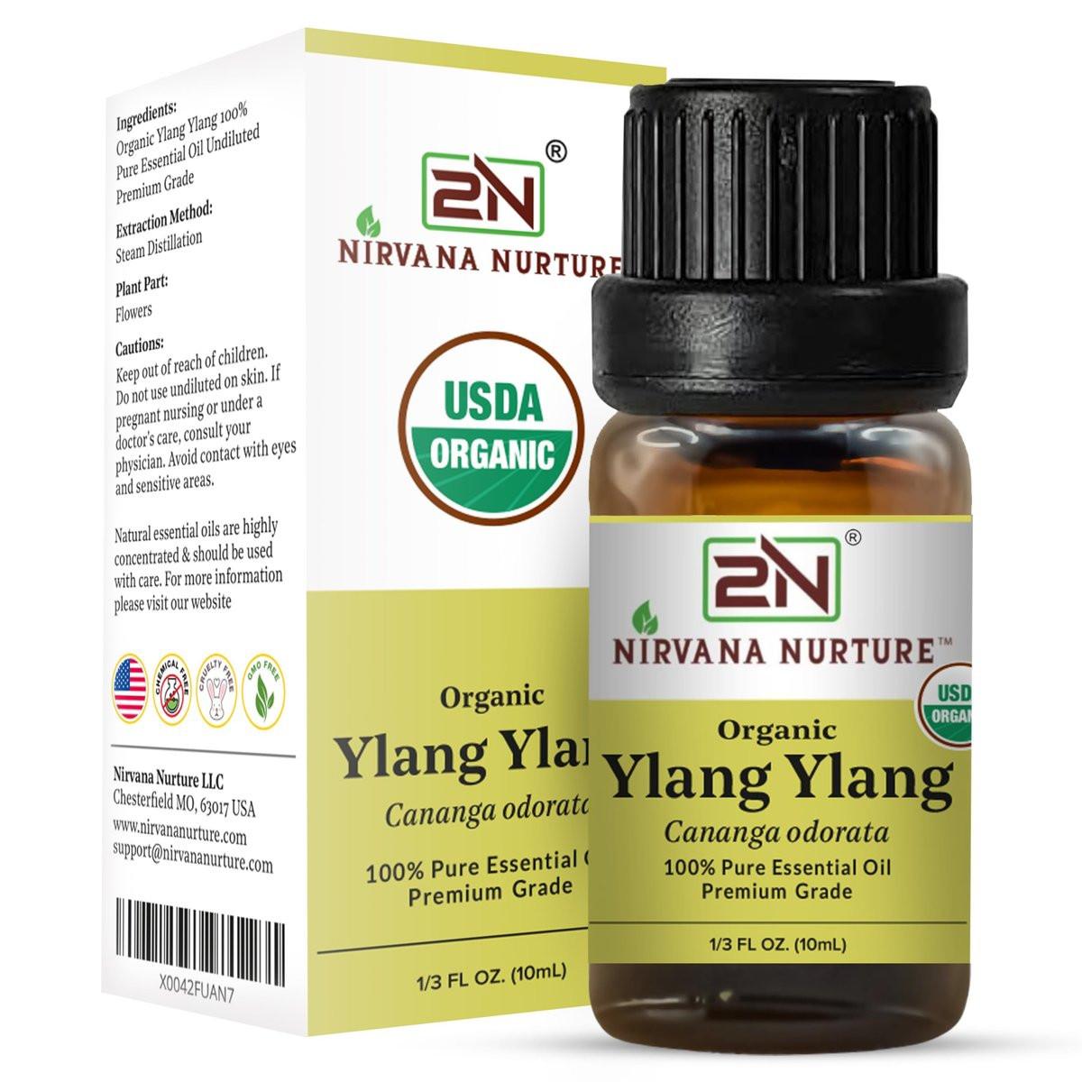 Nirvana Nurture Ylang Ylang Bio-Öl, USDA Bio-zertifiziert, 100% rein und unverdünnt, Aromatherapie-Öl für Diffuser, Haar- und Hautpflege