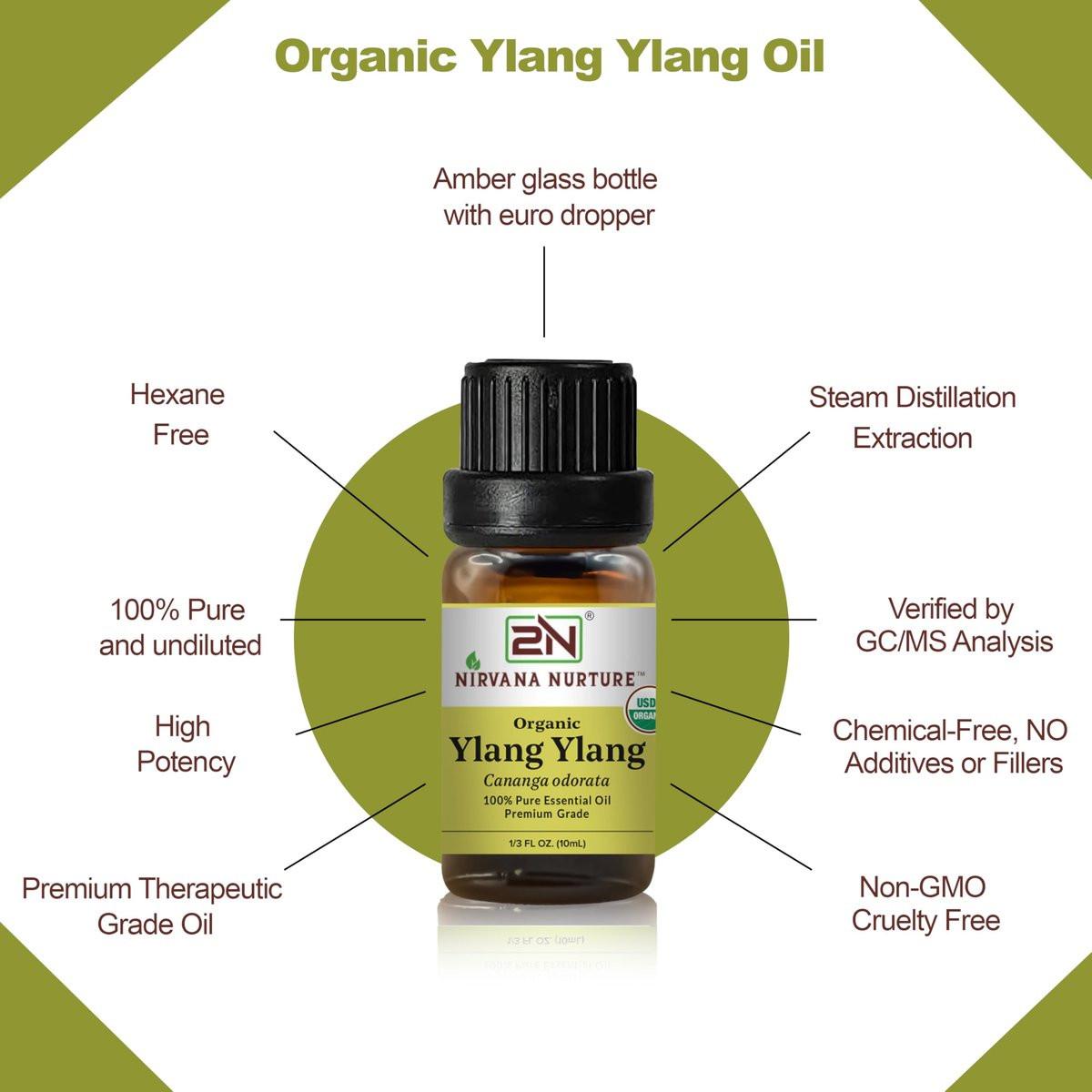 Nirvana Nurture Ylang Ylang Bio-Öl, USDA Bio-zertifiziert, 100% rein und unverdünnt, Aromatherapie-Öl für Diffuser, Haar- und Hautpflege
