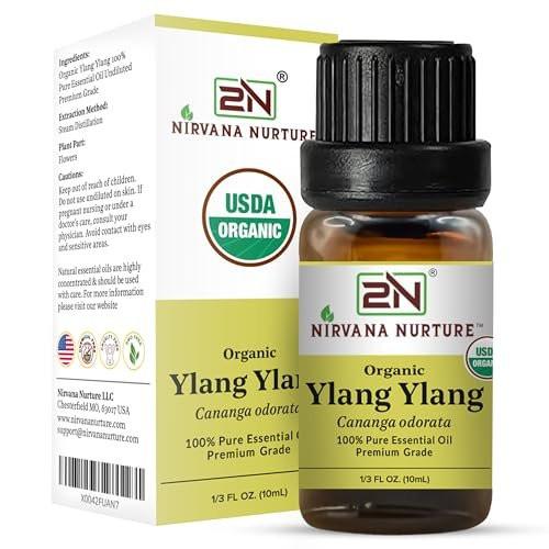 Nirvana Nurture Ylang Ylang Bio-Öl, USDA Bio-zertifiziert, 100% rein und unverdünnt, Aromatherapie-Öl für Diffuser, Haar- und Hautpflege