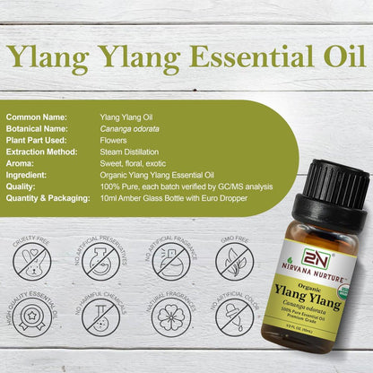 Nirvana Nurture Ylang Ylang Bio-Öl, USDA Bio-zertifiziert, 100% rein und unverdünnt, Aromatherapie-Öl für Diffuser, Haar- und Hautpflege