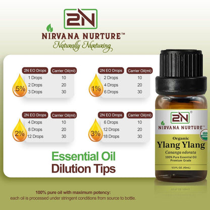 Nirvana Nurture Ylang Ylang Bio-Öl, USDA Bio-zertifiziert, 100% rein und unverdünnt, Aromatherapie-Öl für Diffuser, Haar- und Hautpflege