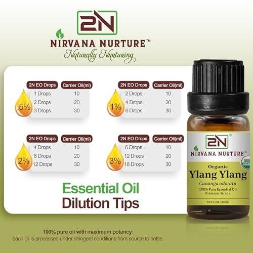 Nirvana Nurture Ylang Ylang Bio-Öl, USDA Bio-zertifiziert, 100% rein und unverdünnt, Aromatherapie-Öl für Diffuser, Haar- und Hautpflege